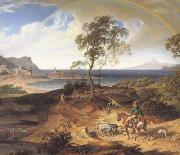 Joseph Anton Koch Stormy Landscape with Returning Rider (mk10) oil painting picture wholesale